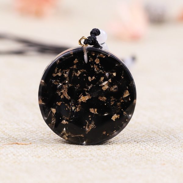 Obsidian Sacred Geometry Orgonite Pendant Necklace Back View