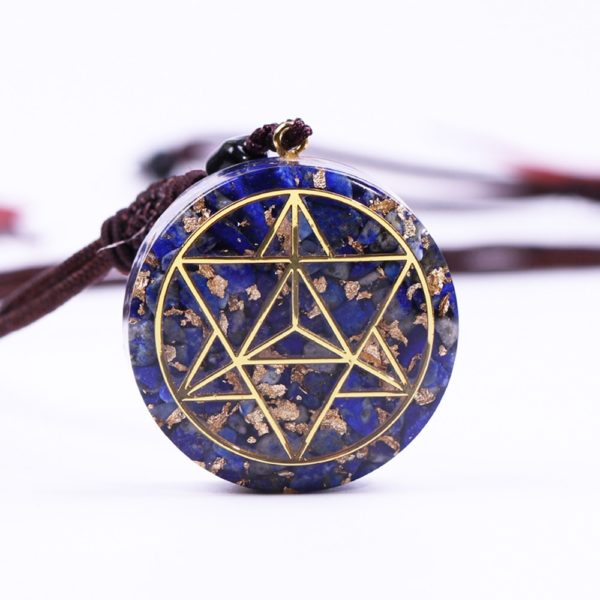Lapis Lazuli Sacred Geometry Orgonite Pendant Necklace Front View