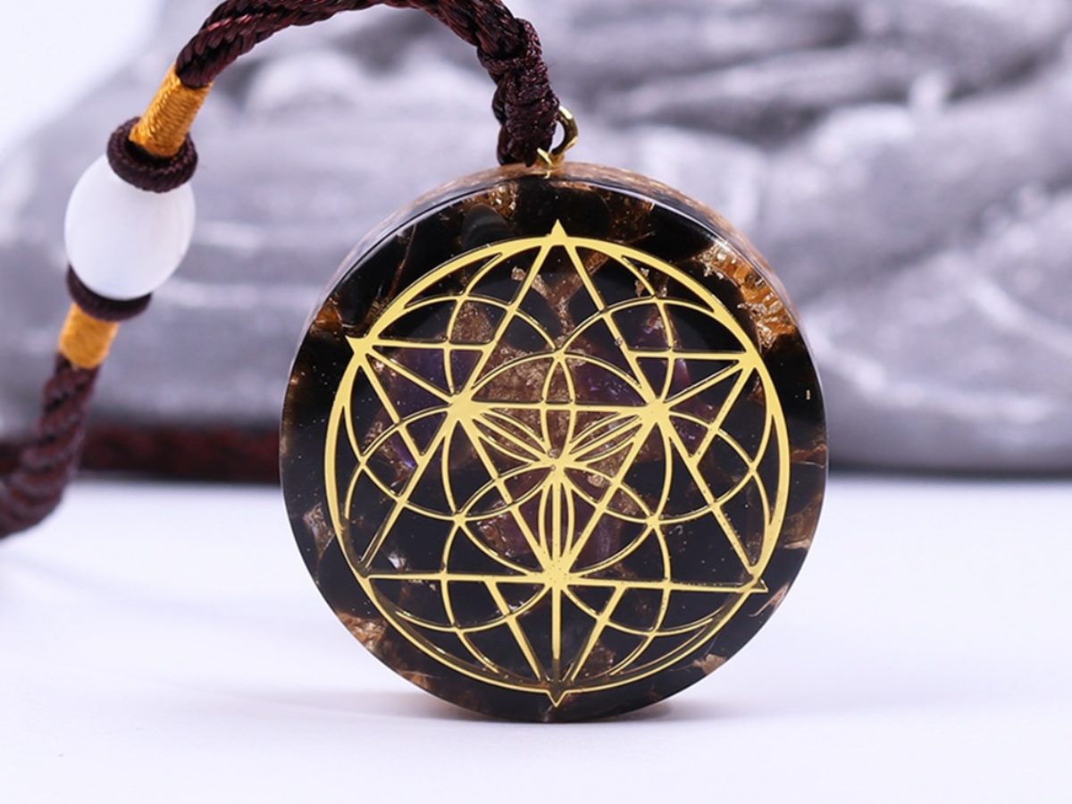 Orgonite Pendant Sri Yantra Sacred Geometry Necklace Tiger Eye