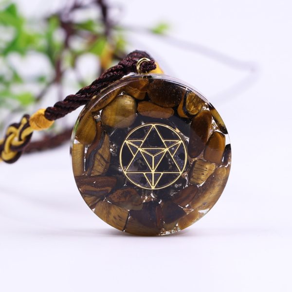 Tiger Eye Sacred Geometry Crystal Orgonite Pendant Necklace