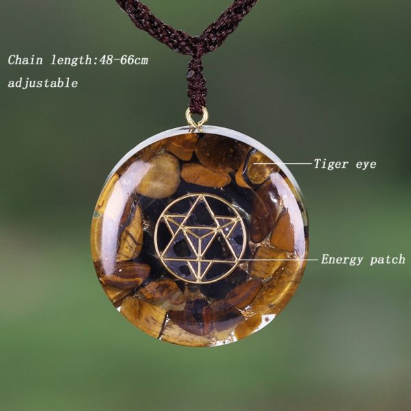 Tiger Eye Sacred Geometry Crystal Orgonite Pendant Necklace Contents Diagram