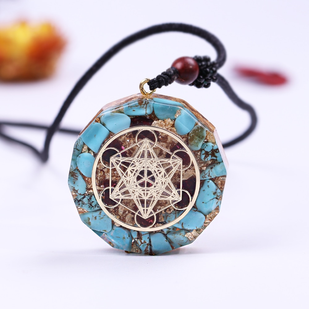 Metatrons Cube Symbol Turquoise Orgone Pendant Necklace