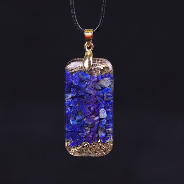 Lapis Lazuli Sri Yantra Orgonite Rectangular Pendant Necklace Back View