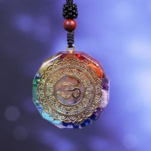Om Symbol Chakra Healing Energy Orgonite Pendant Necklace Front View