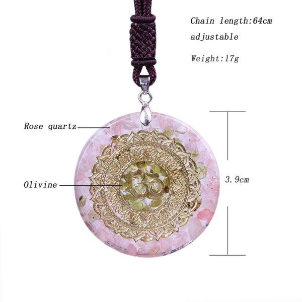 Om Symbol Rose Quartz Olivine Orgonite Pendant Necklace Diagram