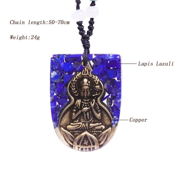 Copper Buddha Lapis Lazuli Energy Balancing Orgone Pendant Necklace Contents Diagram