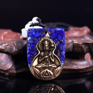 Copper Buddha Lapis Lazuli Energy Balancing Orgone Pendant Necklace Frontal View