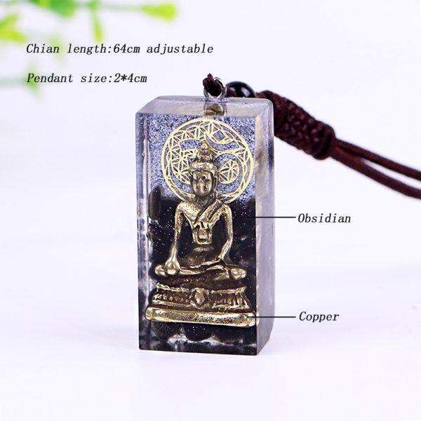 Copper Buddha Obsidian Orgone Amulet Pendant Necklace Contents Diagram
