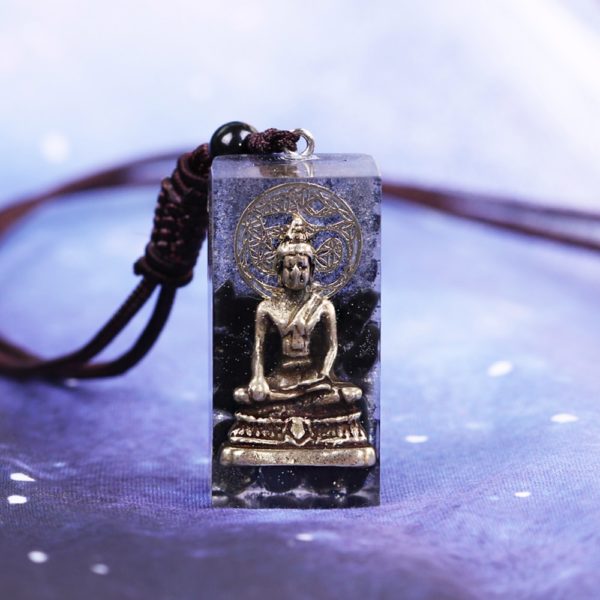 Copper Buddha Obsidian Orgone Amulet Pendant Necklace Frontal View