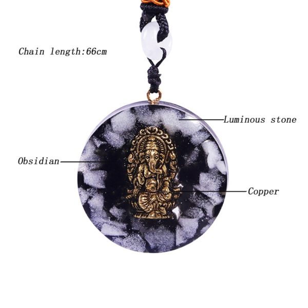 Copper Ganesh Obsidian Crystal Luminous Stone Orgone Pendant Necklace Contents Diagram