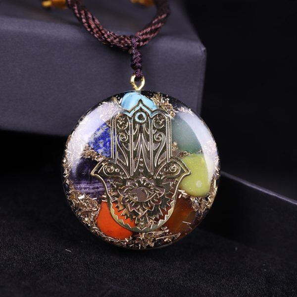 Hand Of Fatima 7 Chakra Energy Orgone Pendant Necklace Top View