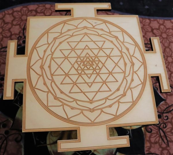 sri yantra mandala wood crystal grid