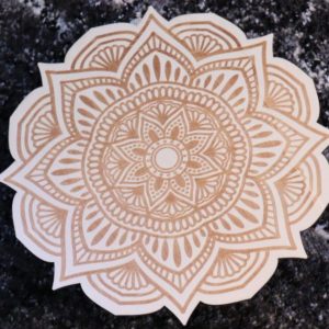 wood crystal grid lotus flower mandala pattern