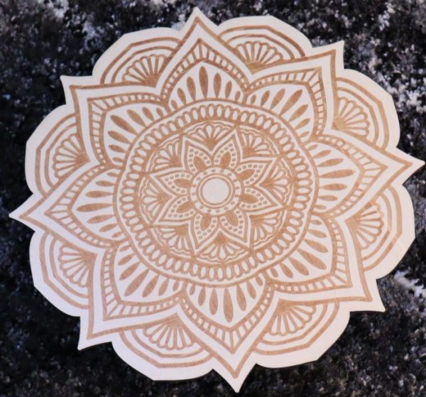 wood crystal grid lotus flower mandala pattern