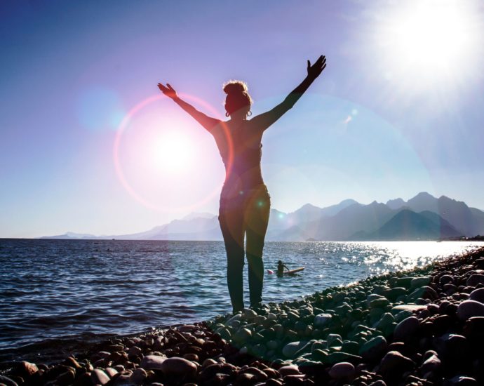 spiritual wellness woman near ocean